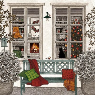 Carte postale éditions Titi-Pinson. Banc devant maison en hiver.