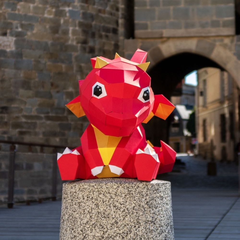 trophée 3d dragon petit en situation 2 à monter moyen agent paper