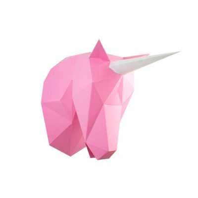 trophée 3d tête de licorne rose à monter facile agent paper