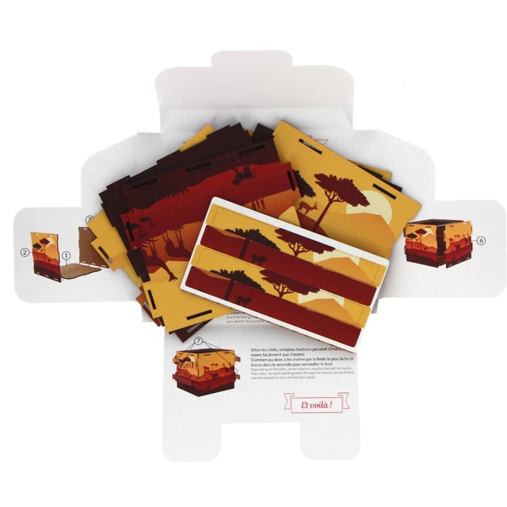 contenu de la pochette de la boîte savane à monter pour les animaux surprises agent paper